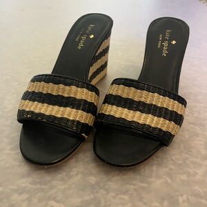 Kate Spade Black and Cream Striped Wedges